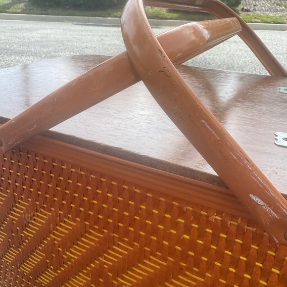 Redmon Picnic Basket  Wood Lid w/ metal Handles MCM - Picture 3 of 15